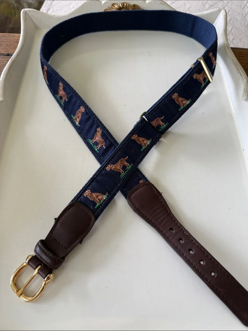 Alynn Preppy Brown Lab Dog Adjustable Belt 29-42”